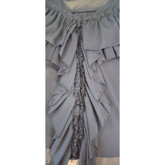 Zara Ruffled Sheer Blouse Black Long Sleeves Size Small NWT - Picture 6 of 10